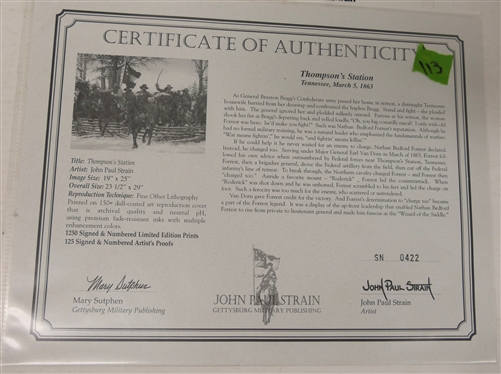 Thompson''s Station Tennessee, March 5, 1863 - By John Paul Strain - Artist Signed Limited Edition Print - Number 421/1250 - Published by Gettysburg Military Publishing - Gettysburg, PA- With...