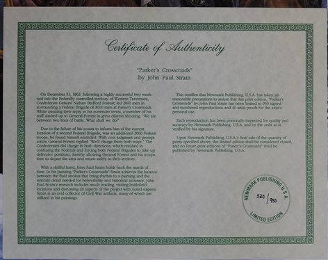 Parker''s Crossroads by John Paul Strain - Artist Signed Limited Edition Print - 520/950 - With Certificate of Authenticity - Newmark Publishing U.S.A. - Print Measures 24 By 31