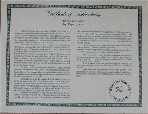 Brice''s Crossroad by Wayne Justus - Artist Signed Limited Edition Print - Number 93/950 - with Certificate of Authenticity - Newmark Publishing U.S.A. - Print Measures 23 1/2 By 32 