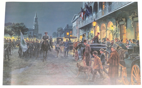 Charleston - Autumn 1861 General Lee at the Mills House by Mort Kunstler - Artist Signed and Numbered Limited Edition Offset Lithograph- 702/2500 - With COA - Print Measures 23 1/2 By 33 1/2 