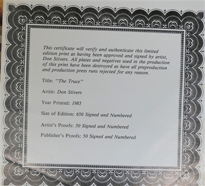 The Truce by Don Silvers Artist Signed and Numbered Limited Edition Print 429/650 - American Print Gallery, Gettysburg, PA - With COA - Print Measures 23 By 28 