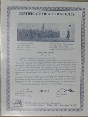 Steady Boys, Steady! July 3, 1863 By Mort Kunstler Limited Edition Signed and Numbered Offset Lithograph -452/1000 Published by American Print Gallery - Measures 12 by 28 - With COA