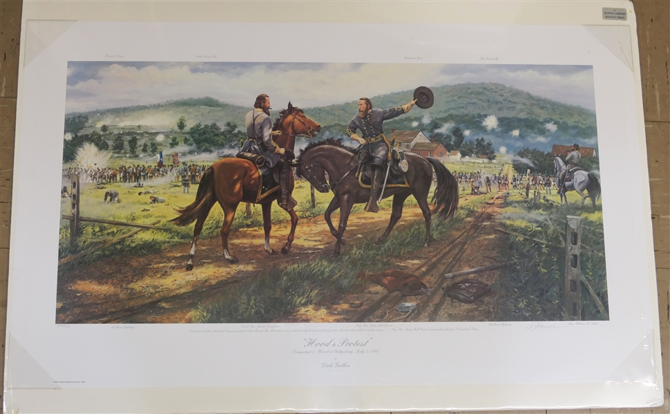 "Hoods Protest" Longstreet & Hood at Gettysburg, July 2, 1863 by Dale Gallon - Limited Edition Artist Signed and Numbered 526/950 with COA - Print Measures - 21 1/2" By 37" 