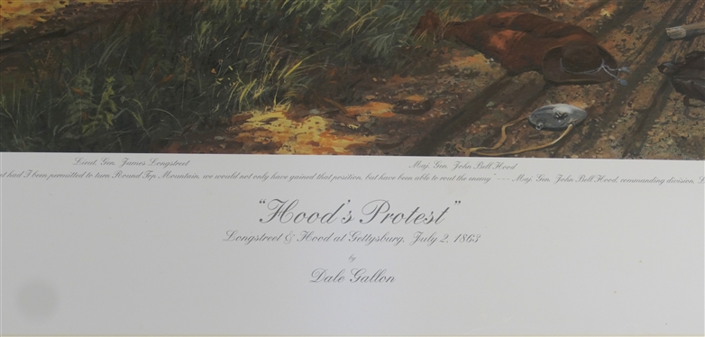 Hood''s Protest Longstreet & Hood at Gettysburg, July 2, 1863 by Dale Gallon - Limited Edition Artist Signed and Numbered 526/950 with COA - Print Measures - 21 1/2 By 37 