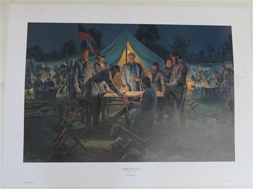 Sharpsburg War Council September 17, 1862 by Mort Kunstler Limited Edition Artist Signed and Numbered Offset Lithograph 1141/1500 - Print Measures 23 3/4 by 32