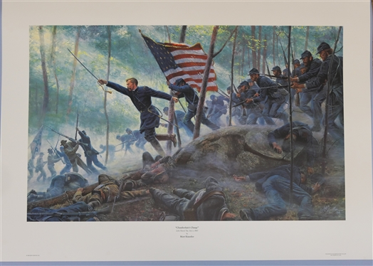 Chamberlain''s Charge Little Round Top, July 2, 1863 by Mort Kunstler Limited Edition Artist Signed and Numbered Offset Lithograph 370 / 1500 - With COA - Print Measures 23 1/2 by 33 1/2