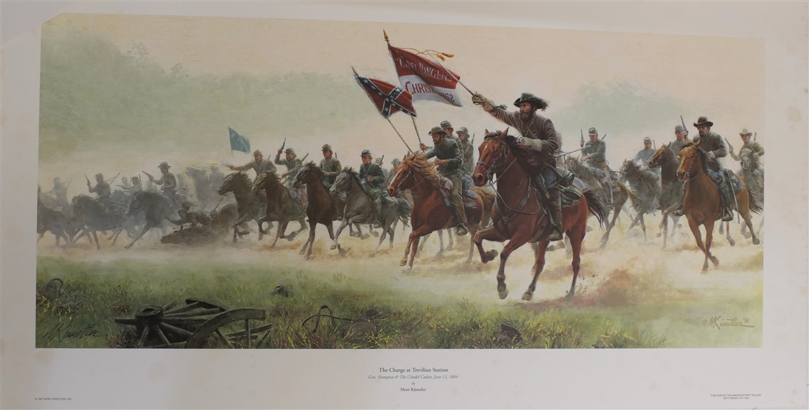 "The Charge at Trevilian Station" General Hampton and The Citadel Cadets - June 11, 1864 by Mort Kunstler - Artist Signed and Numbered 1556 /1750 - by American Print Gallery, Gettysburg, PA - Print...