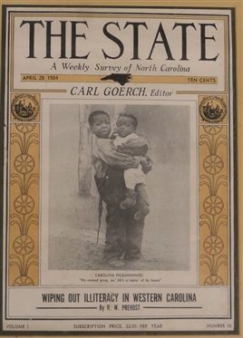 The State - A Weekly Survey of North Carolina Framed Magazine - From April 28th 1934 - Carolina Pickaninnies Cover Photo - Frame Measures 17 3/8 by 13 1/2