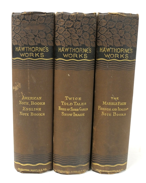 3 Volumes "Hawthornes Works" Fireside Editon  1871 - Christmas Gift in 1887 - 3 Hardcover Books
