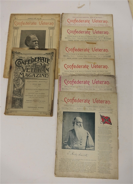 8 Issues of "The Confederate Veteran Magazine" June, 1890 - Vol. I No. 6 and May, 1901 - Vol. 9 No. 5, and 6 Issues From 1893