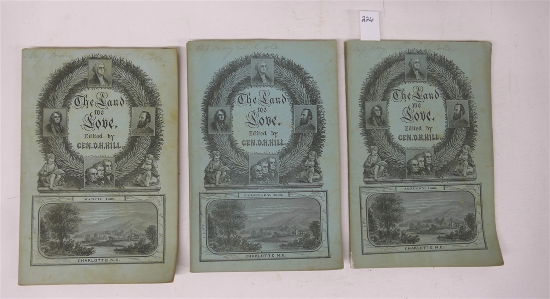 The Land We Love  - A New Monthly Magazine" Edited By Gen. D.H. Hill -  Charlotte, N.C - 3 Issues - January 1869 - No. XXXIII, February 1869 No. XXXIV, and March 1869 No. XXXV