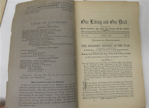 Our Living and Our Dead Magazine Series April 1875 - Vol. 2, No. 2 - Published At Raleigh, N.C. - S.D. Pool Editor 