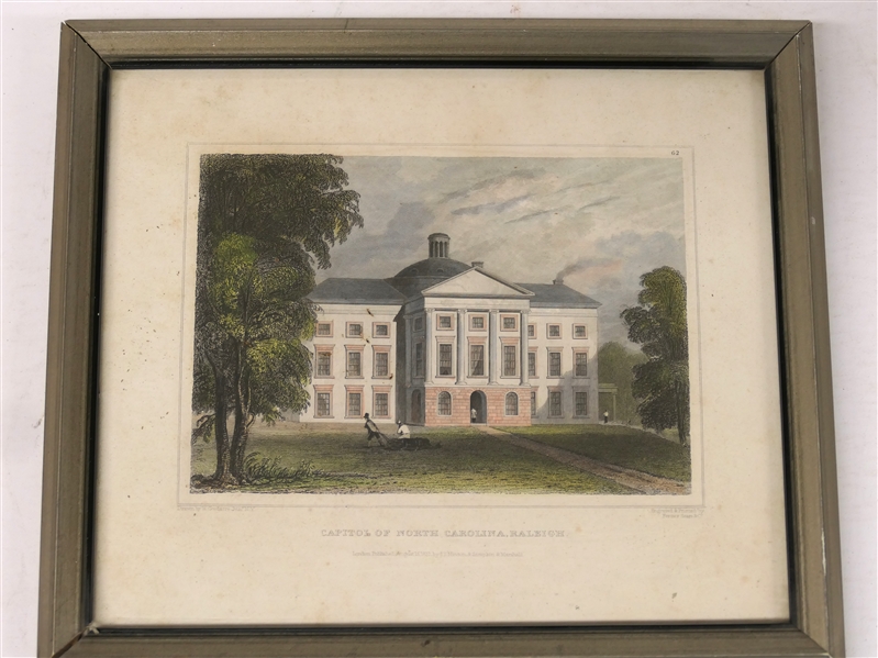 "Capitol of North Carolina, Raleigh" Hand Colored Steel Engraving  - Published August 15,1831 - Engraved and Printed by Ferner, Sears, & Co. - Drawn by W. Goodacre - North Carolina State Capitol...