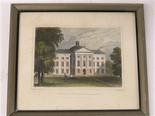 Capitol of North Carolina, Raleigh Hand Colored Steel Engraving  - Published August 15,1831 - Engraved and Printed by Ferner, Sears, & Co. - Drawn by W. Goodacre - North Carolina State Capitol...