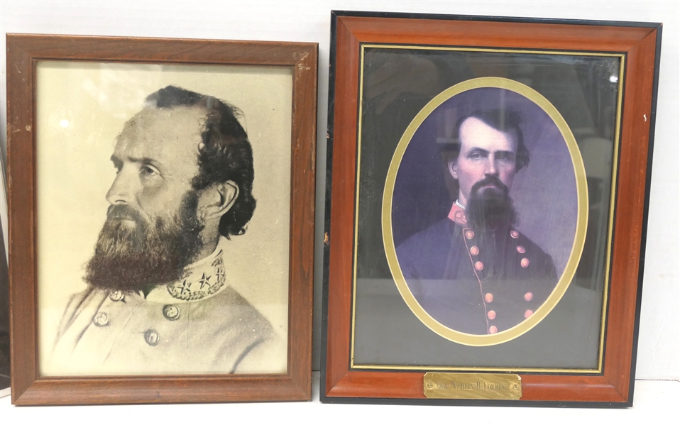 Framed Photograph of Stonewall Jackson and Framed Print of Gen. Nathan B. Forrest - Frame Measures 12" by 10"