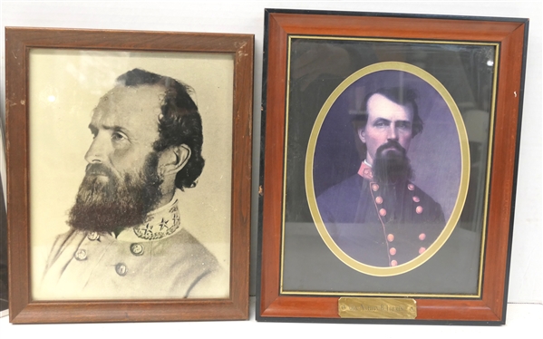 Framed Photograph of Stonewall Jackson and Framed Print of Gen. Nathan B. Forrest - Frame Measures 12 by 10