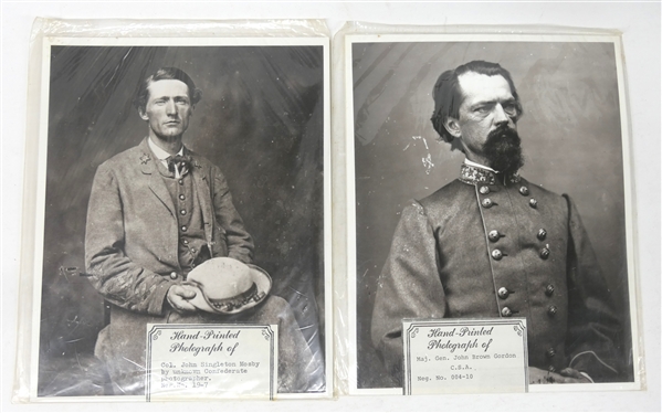 2 - Hand Printed Photographs - Col. John Singleton Mosby by unknown Confederate photographer Neg. No. 19-7 and Maj. Gen . John Brown Gordon C.S.A. Neg. No. 004-10 - 8 by 10 Photograph