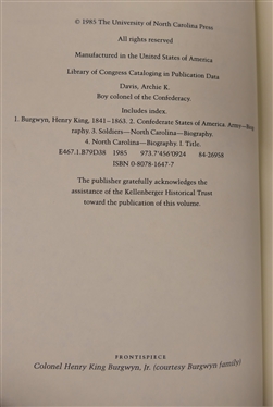 A Confederate Girls Diary by Sarah Morgan Dawson - 1913 First Edition Hardcover and Boy Colonel of the Confederacy - The Life and Times of Henry King Burgwyn, JR. -By Archie K. Davis - Hardcover...