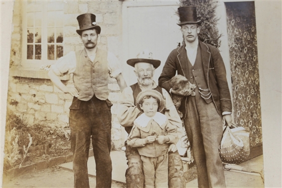 Original Photograph of Group of Gentlemen with Small Child and Cat - All Wearing Great Hats - Image Measures 8 by 6 