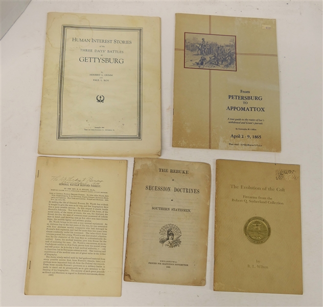 Group of Paperbound Booklets - "The Evolution of the Colt - Firearms from the Robert Q. Sutherland Collection" by R.L. Wilson - 1967, "The Rebuke of Secession Doctrines by Southern Statesmen" 1863,...