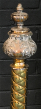 Pair of Outstanding Brass Andirons -Ornate Torchier Style with Claw Feet - Each Measures 24 1/2 Tall 