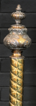 Pair of Outstanding Brass Andirons -Ornate Torchier Style with Claw Feet - Each Measures 24 1/2 Tall 