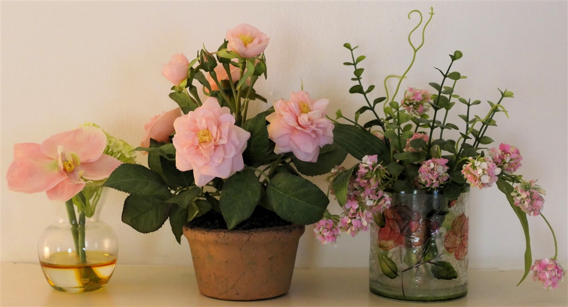 3 Petit Faux Floral Arrangements -  Tallest Measures 8" Tall 