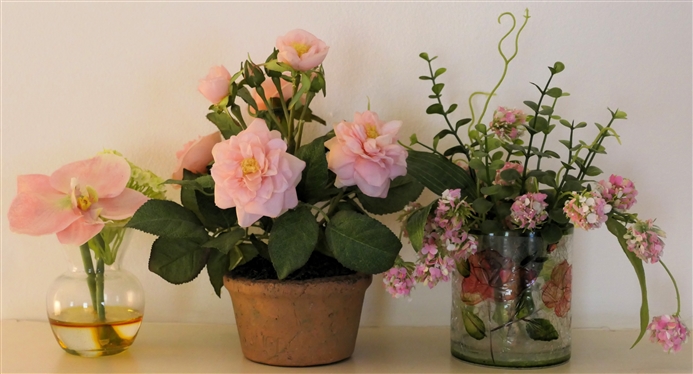 3 Petit Faux Floral Arrangements -  Tallest Measures 8" Tall 