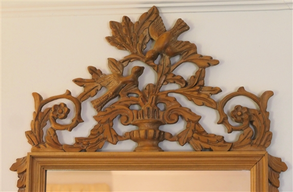 Beautiful Framed Mirror with Bird and Floral Crest - Frame Measures 40 by 23