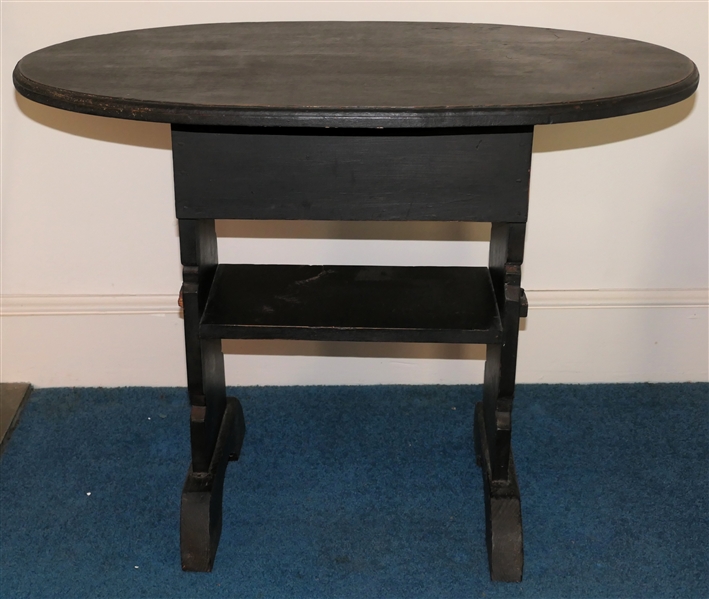 Trestle Style End Table - Dark Finished Pine  - Oval Table Measures 23 1/2" Tall 31" by 18" 