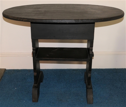 Trestle Style End Table - Dark Finished Pine  - Oval Table Measures 23 1/2" Tall 31" by 18" 