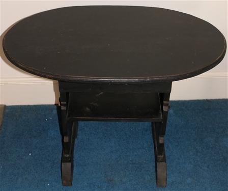 Trestle Style End Table - Dark Finished Pine  - Oval Table Measures 23 1/2 Tall 31 by 18 