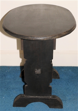 Trestle Style End Table - Dark Finished Pine  - Oval Table Measures 23 1/2 Tall 31 by 18 