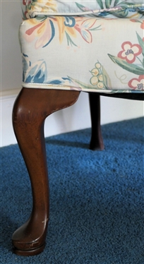 Petit Wing Back Chair with Light Blue Bamboo and Floral Upholstery - Down Cushion - Matching Throw Pillow - Chair Measures 42 tall 31 1/2 Across