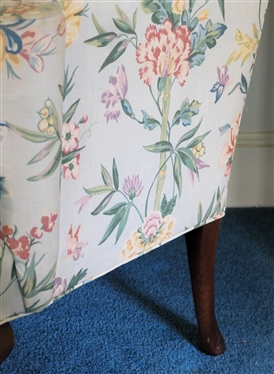Petit Wing Back Chair with Light Blue Bamboo and Floral Upholstery - Down Cushion - Matching Throw Pillow - Chair Measures 42 tall 31 1/2 Across