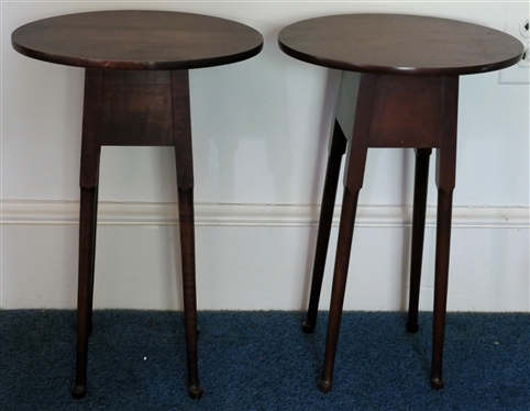 Pair of Nice Oval Tea / Candle Tables - with Queen Anne Feet - Handcrafted by Barbara Johnson Spread 8-14-2002 - Brass Tag on Bottom - Each Table Measures 17" Tall 11" by 9" 