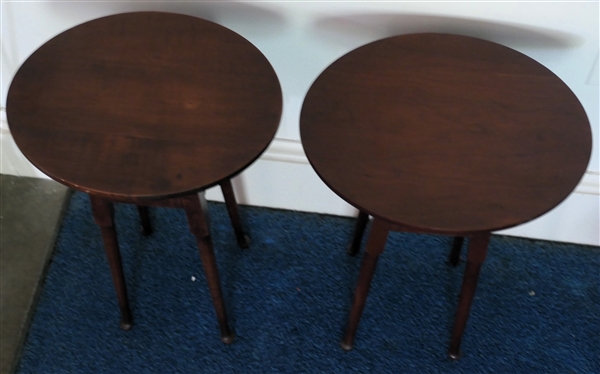 Pair of Nice Oval Tea / Candle Tables - with Queen Anne Feet - Handcrafted by Barbara Johnson Spread 8-14-2002 - Brass Tag on Bottom - Each Table Measures 17 Tall 11 by 9 