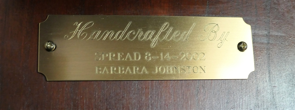 Pair of Nice Oval Tea / Candle Tables - with Queen Anne Feet - Handcrafted by Barbara Johnson Spread 8-14-2002 - Brass Tag on Bottom - Each Table Measures 17 Tall 11 by 9 