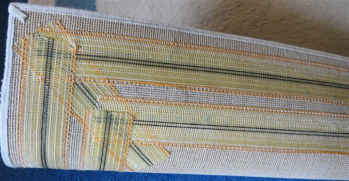Off White Bound Carpet Rug with Light Blue Border - Measures 9'' by 6''