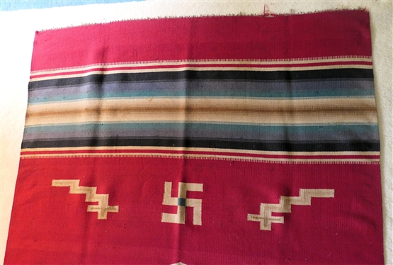 Early 20th Century (pre 1939) Hand Woven Chimayo Wool Blanket -Native American - with  Thunderbird and Whirling Log Motif  - with note from Smithsonian Curator - 84 By 48 Few Small Imperfections...