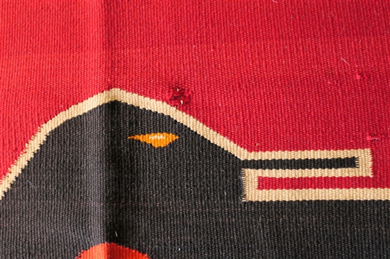 Early 20th Century (pre 1939) Hand Woven Chimayo Wool Blanket -Native American - with  Thunderbird and Whirling Log Motif  - with note from Smithsonian Curator - 84 By 48 Few Small Imperfections...