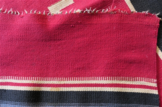 Early 20th Century (pre 1939) Hand Woven Chimayo Wool Blanket -Native American - with  Thunderbird and Whirling Log Motif  - with note from Smithsonian Curator - 84 By 48 Few Small Imperfections...
