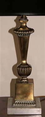 Nice Classical Style Brass Table Lamp Marble Base with Black Shade Oriental Brass Finial - Lamp Measures 16 To Bulb  