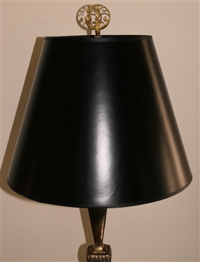 Nice Classical Style Brass Table Lamp Marble Base with Black Shade Oriental Brass Finial - Lamp Measures 16 To Bulb  