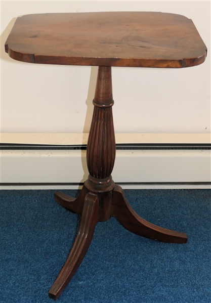 19th Century Walnut Wine / Tea Table with Reeded Pedestal Base - Dovetailed Bottom - Rounded Corners - Stand Measures 23" Tall 16 1/2" by 14" 