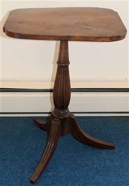 19th Century Walnut Wine / Tea Table with Reeded Pedestal Base - Dovetailed Bottom - Rounded Corners - Stand Measures 23" Tall 16 1/2" by 14" 