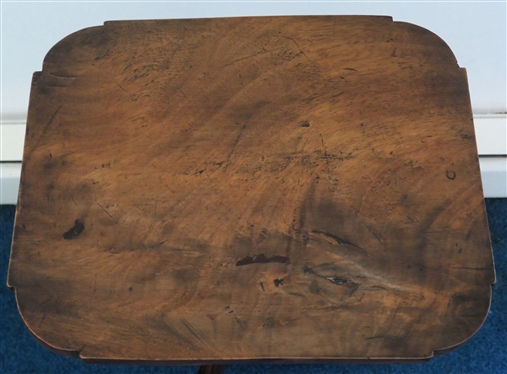 19th Century Walnut Wine / Tea Table with Reeded Pedestal Base - Dovetailed Bottom - Rounded Corners - Stand Measures 23 Tall 16 1/2 by 14 