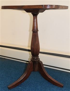 19th Century Walnut Wine / Tea Table with Reeded Pedestal Base - Dovetailed Bottom - Rounded Corners - Stand Measures 23 Tall 16 1/2 by 14 