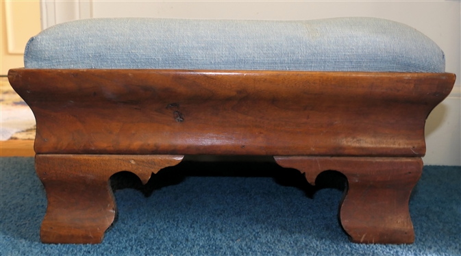 19th Century Chippendale Foot Stool with Ogee Bracket Feet - Light Blue Upholstered Cushion - Stool Measures 10" Tall 18" by 14 1/2" 
