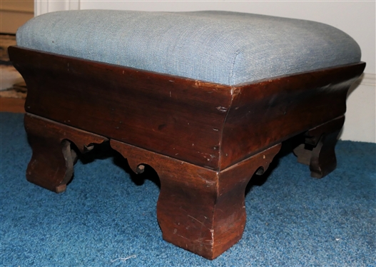 19th Century Chippendale Foot Stool with Ogee Bracket Feet - Light Blue Upholstered Cushion - Stool Measures 10 Tall 18 by 14 1/2 